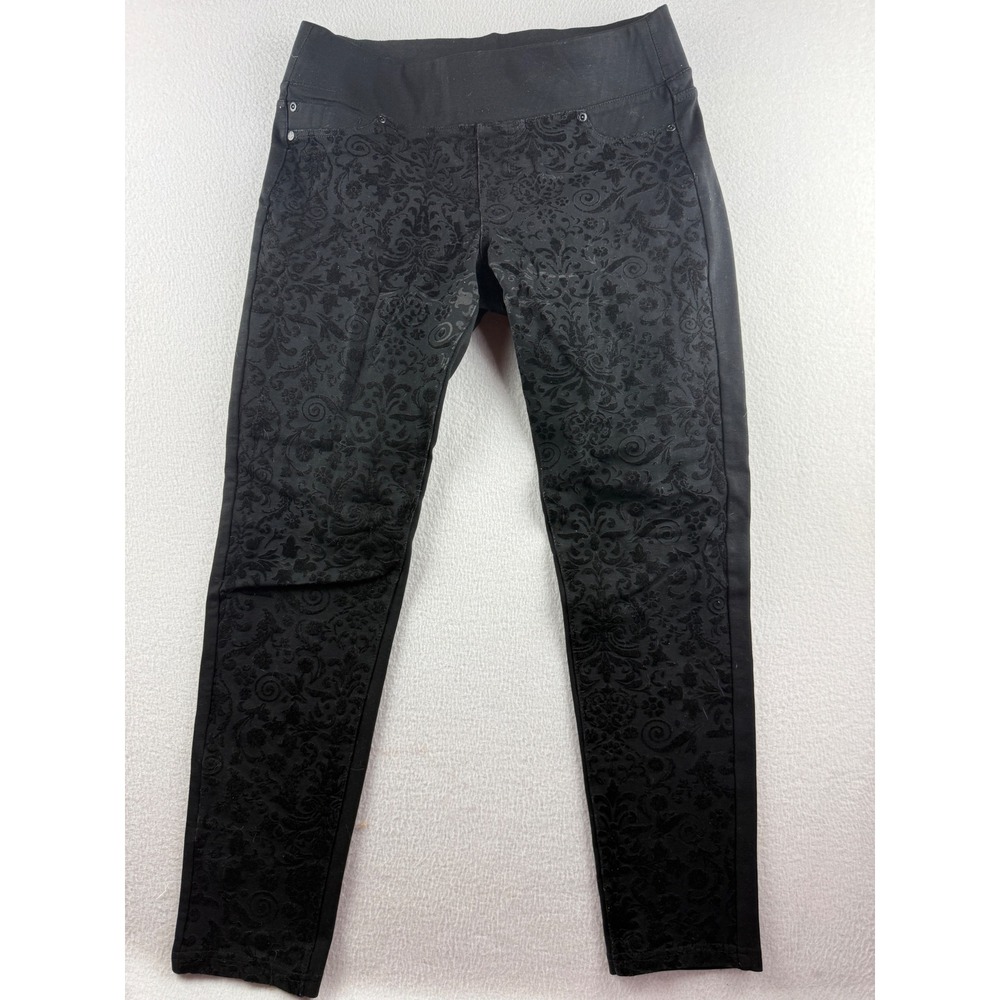 Liverpool Sienna Black Damask Flocked Velvet Pull On Leggings Womens 10/30